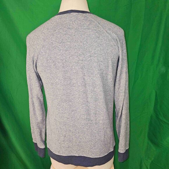 Patagonia Mens Gray Blue Stripe Trail Harbor Crewneck Sweater Medium Embroidered - Picture 2 of 6